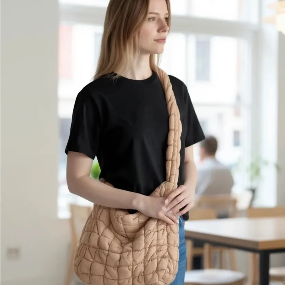 Boutique. Tan Quilted Hobo Bag